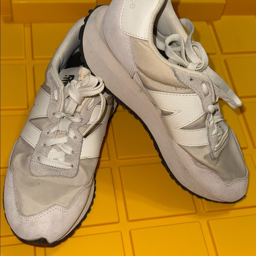 New Balance 237 Beige and White Athletic Shoes